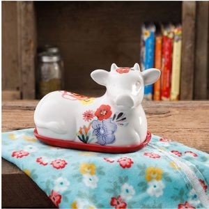 The Pioneer Woman Flea Market Red Decorated 6.5" Cow Butter Dish NEW